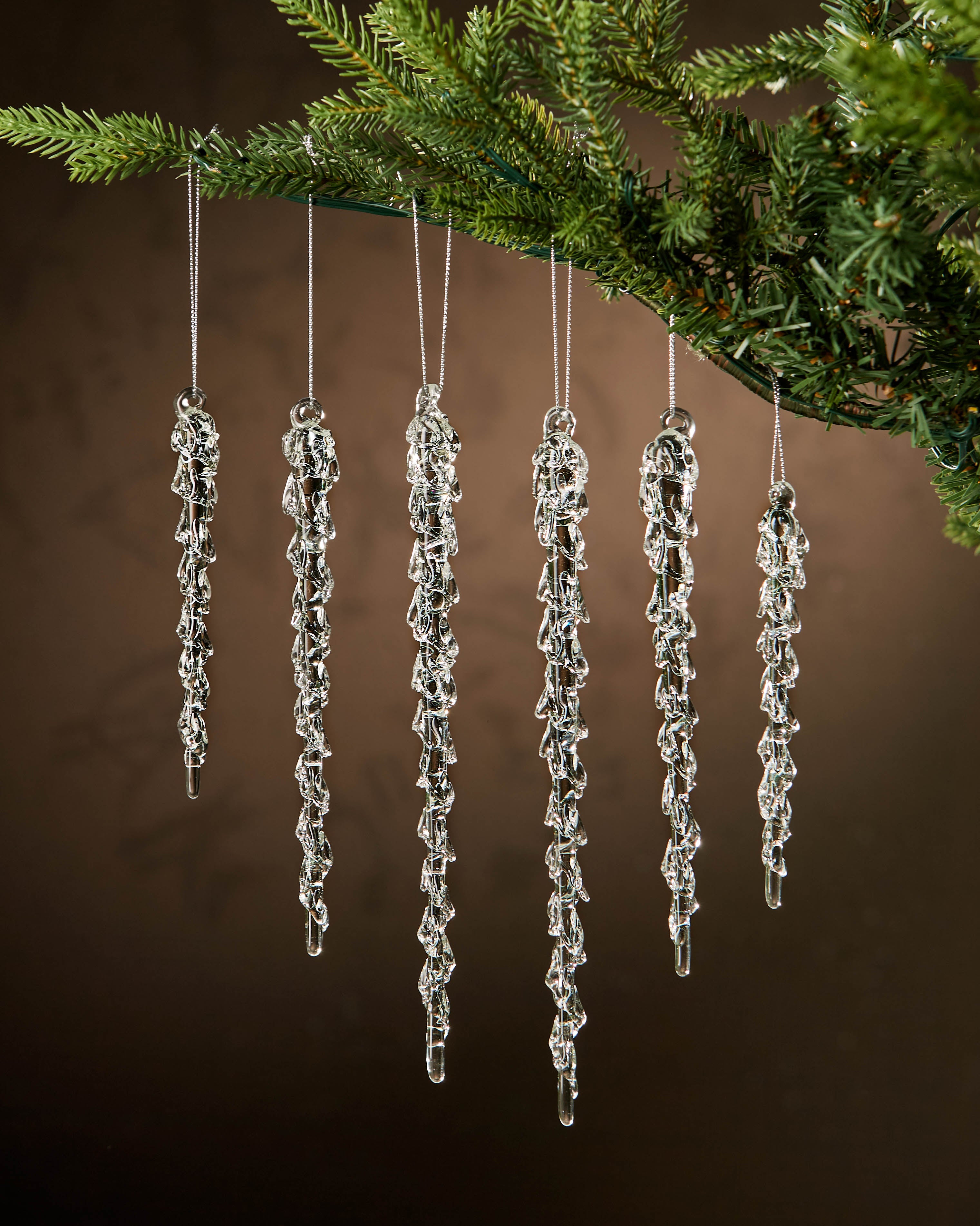 Set of 6 Melting Glass Icicles, 25 cm