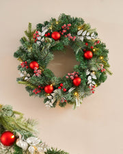Pre-Lit Decorated Frosted Wreath, 60 cm