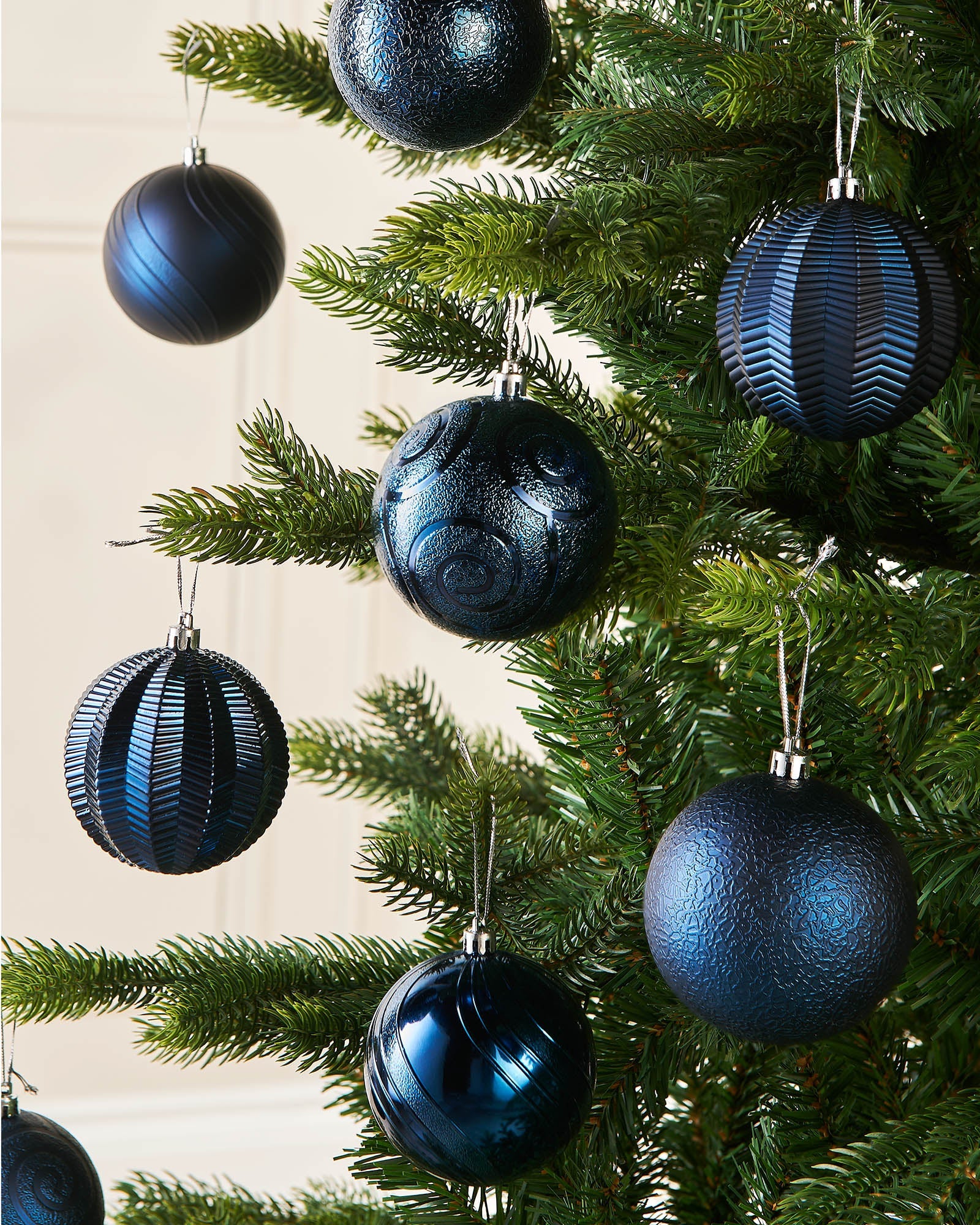 Set of 16 Shatterproof Baubles, Navy, 8 cm