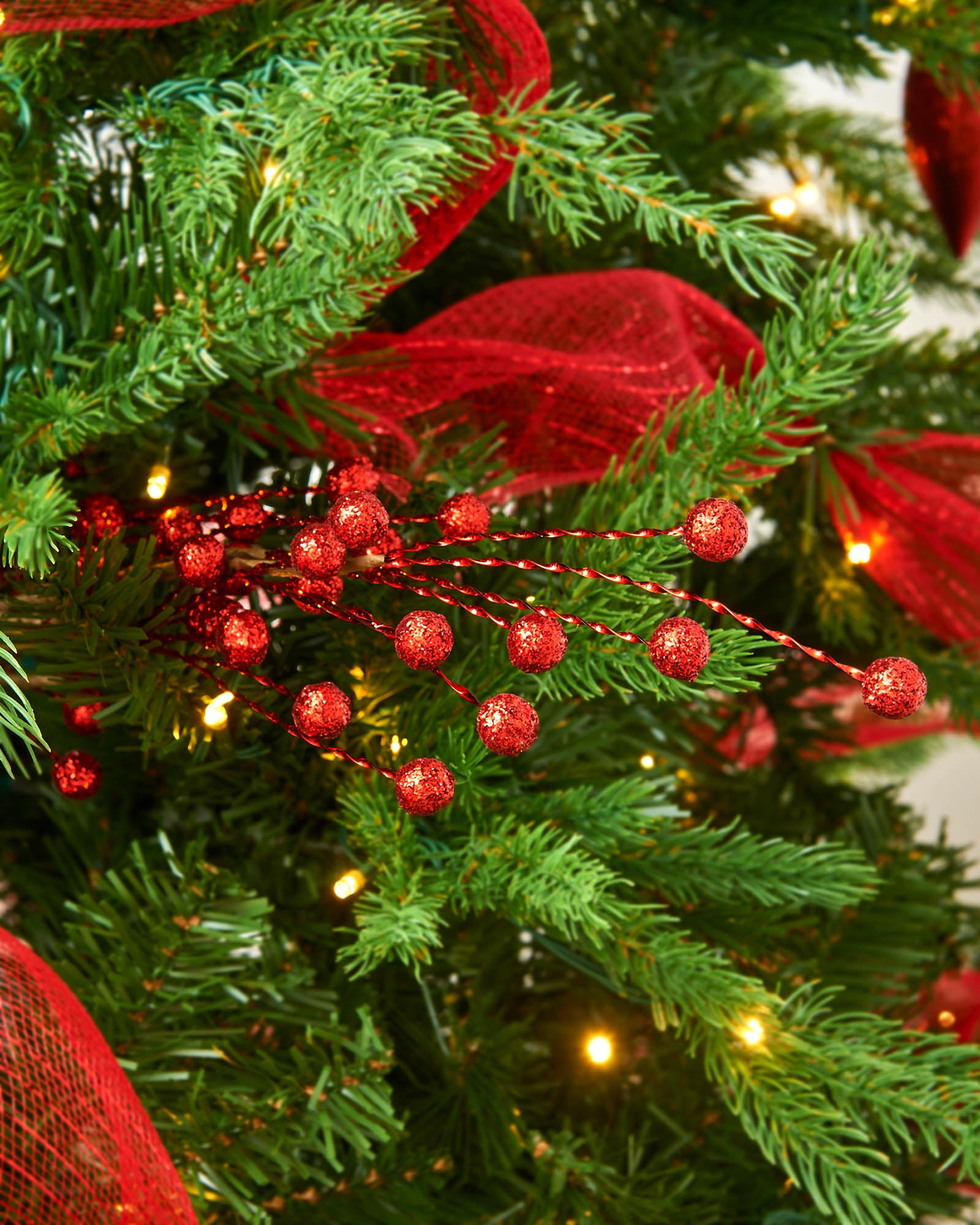 Red Glitter Berry Christmas Tree Spray, 78 cm