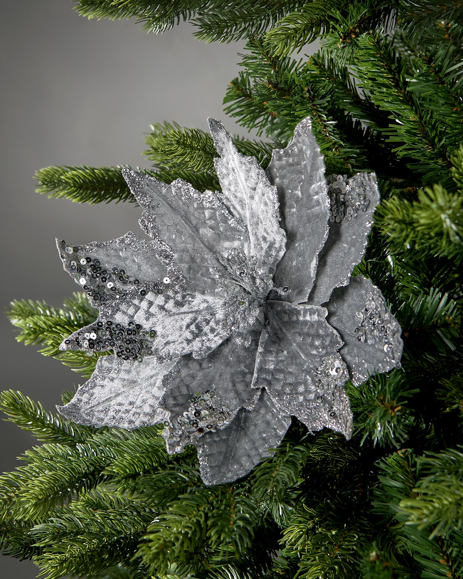Silver Artificial Poinsettia Flower, 29 cm