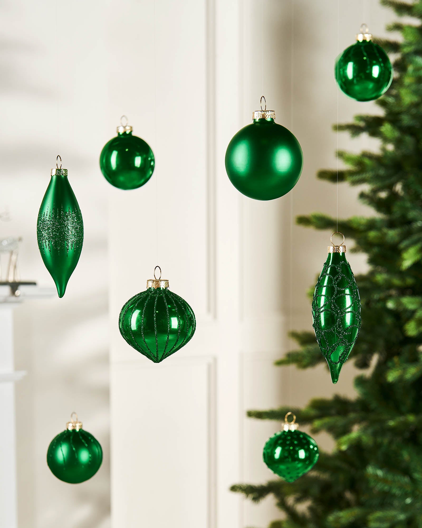 Twenty Christmas Green Glass Baubles