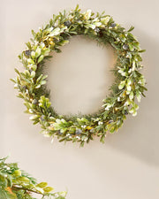 Pre-Lit Frosted Mistletoe Wreath with Pinecones & Berries, 76 cm