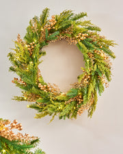 Pre-Lit Gold Berry Mixed Tip Wreath, 76 cm