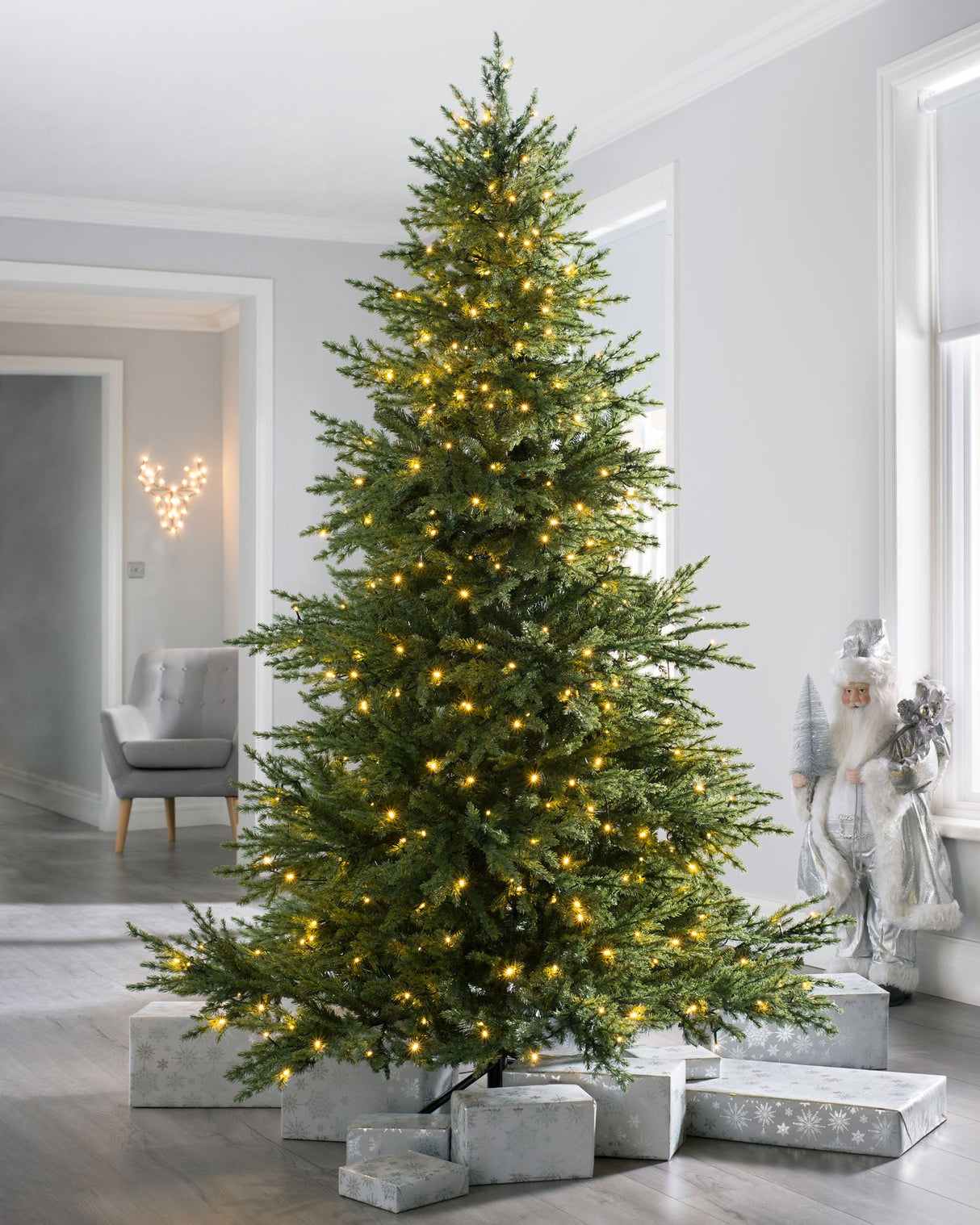 Pre-Lit Traditional Fir Multi-Function Christmas Tree, 7 ft