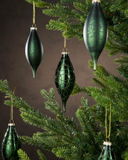 Set of 5 Large Glass Teardrop Baubles, Sage Green, 15 cm