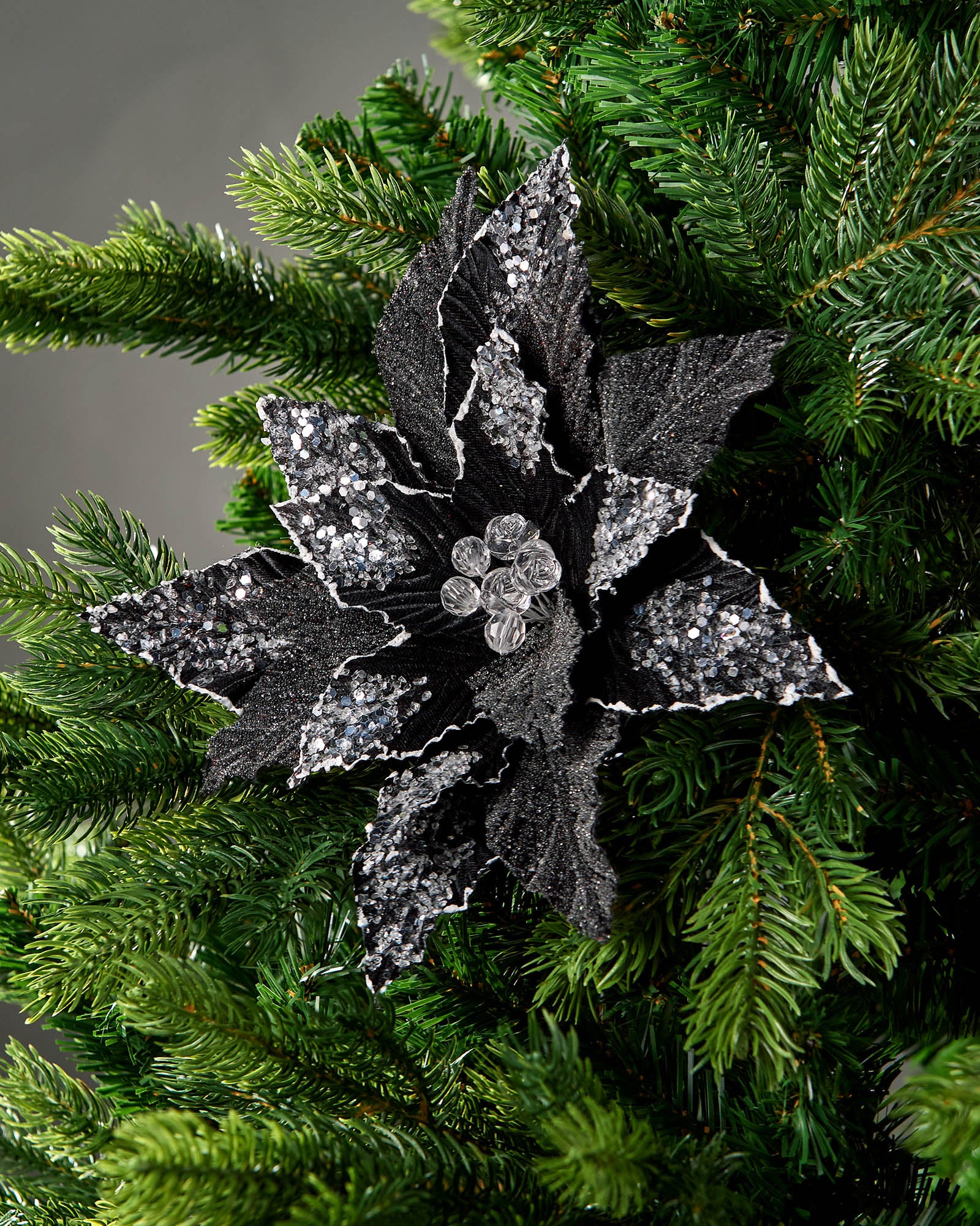 Black Artificial Poinsettia Flower, 28 cm