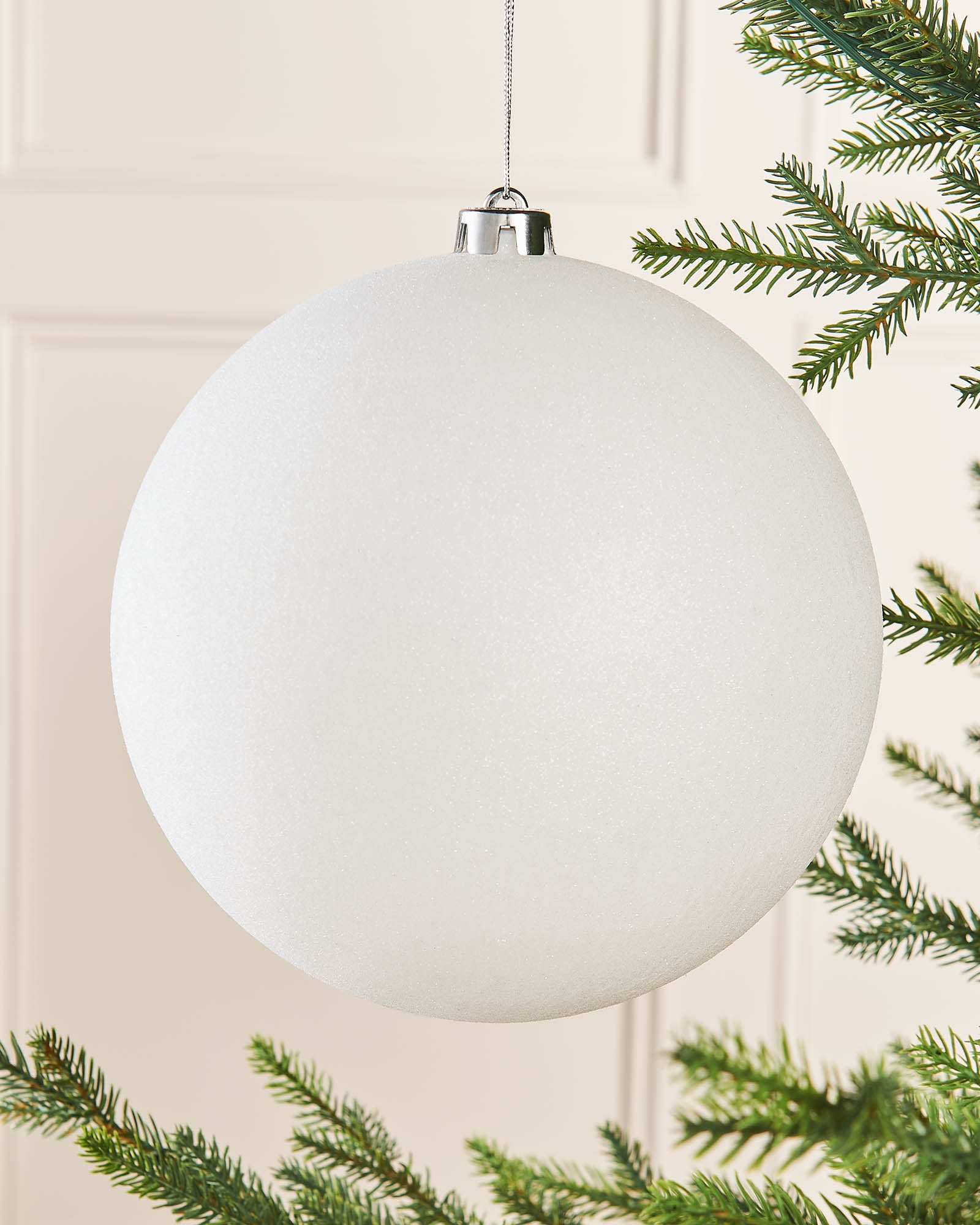 White Oversized Glitter Shatterproof Bauble, 20 cm