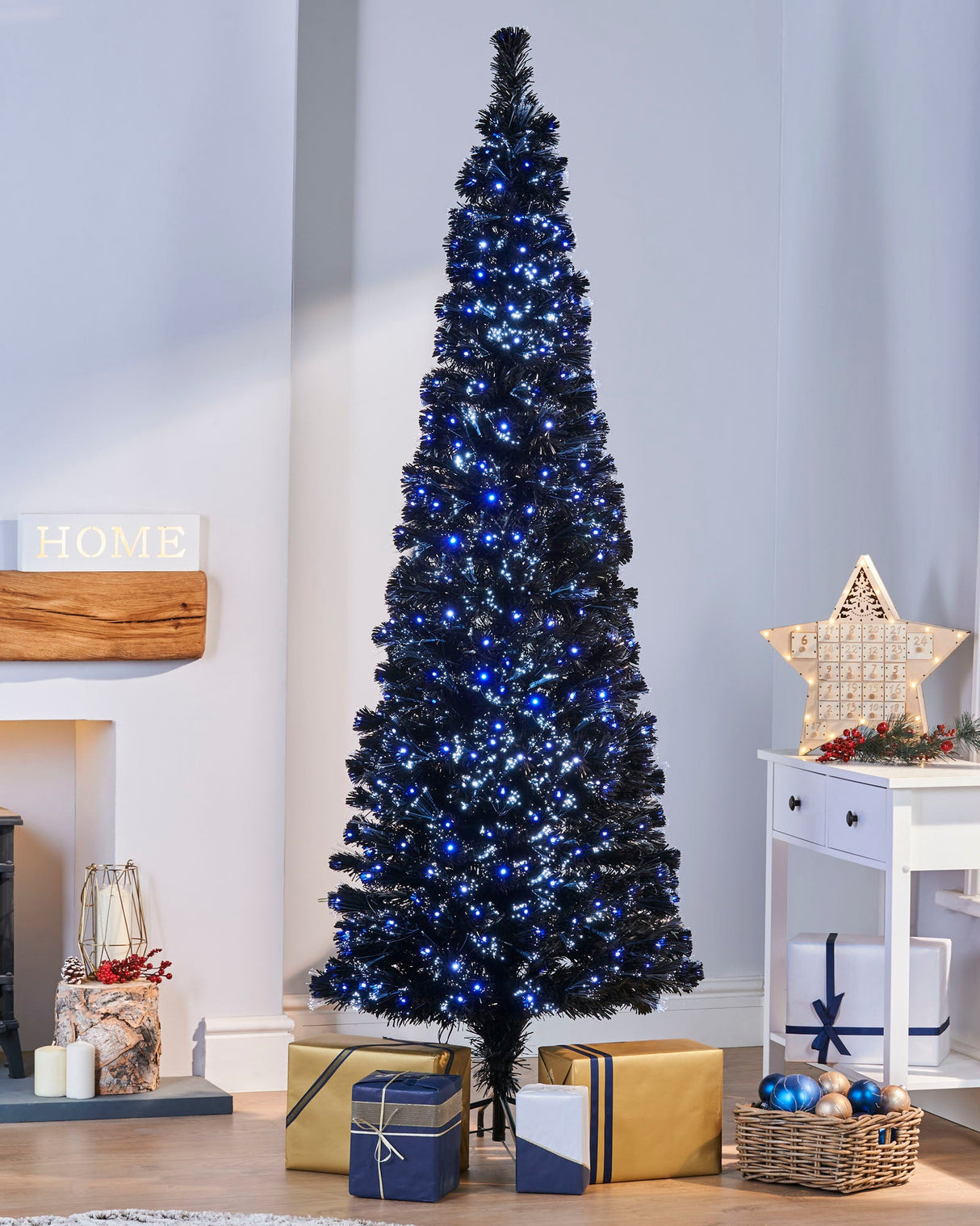 Pre-Lit Fibre Optic Slim Black Christmas Tree, 6 ft