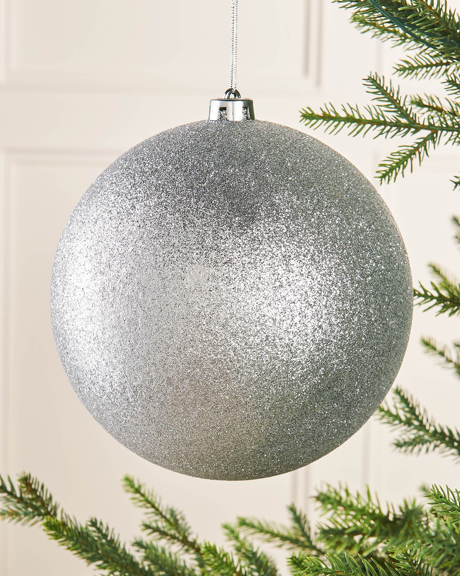 Silver Oversized Glitter Shatterproof Bauble, 20 cm