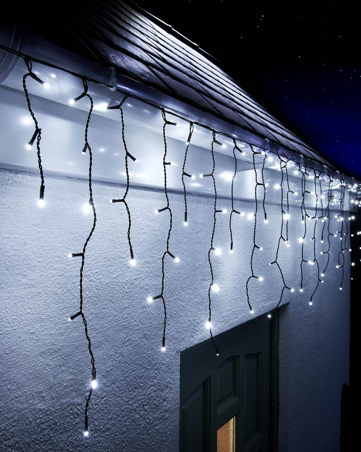 LINK UP LED Icicle Lights, Black Cable, White