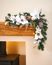 Pre-Lit Decorated Garland Arch, Silver/White, 3 ft