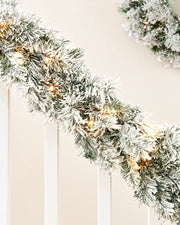 Pre-Lit Snow-Flocked Spruce Garland, 9 ft