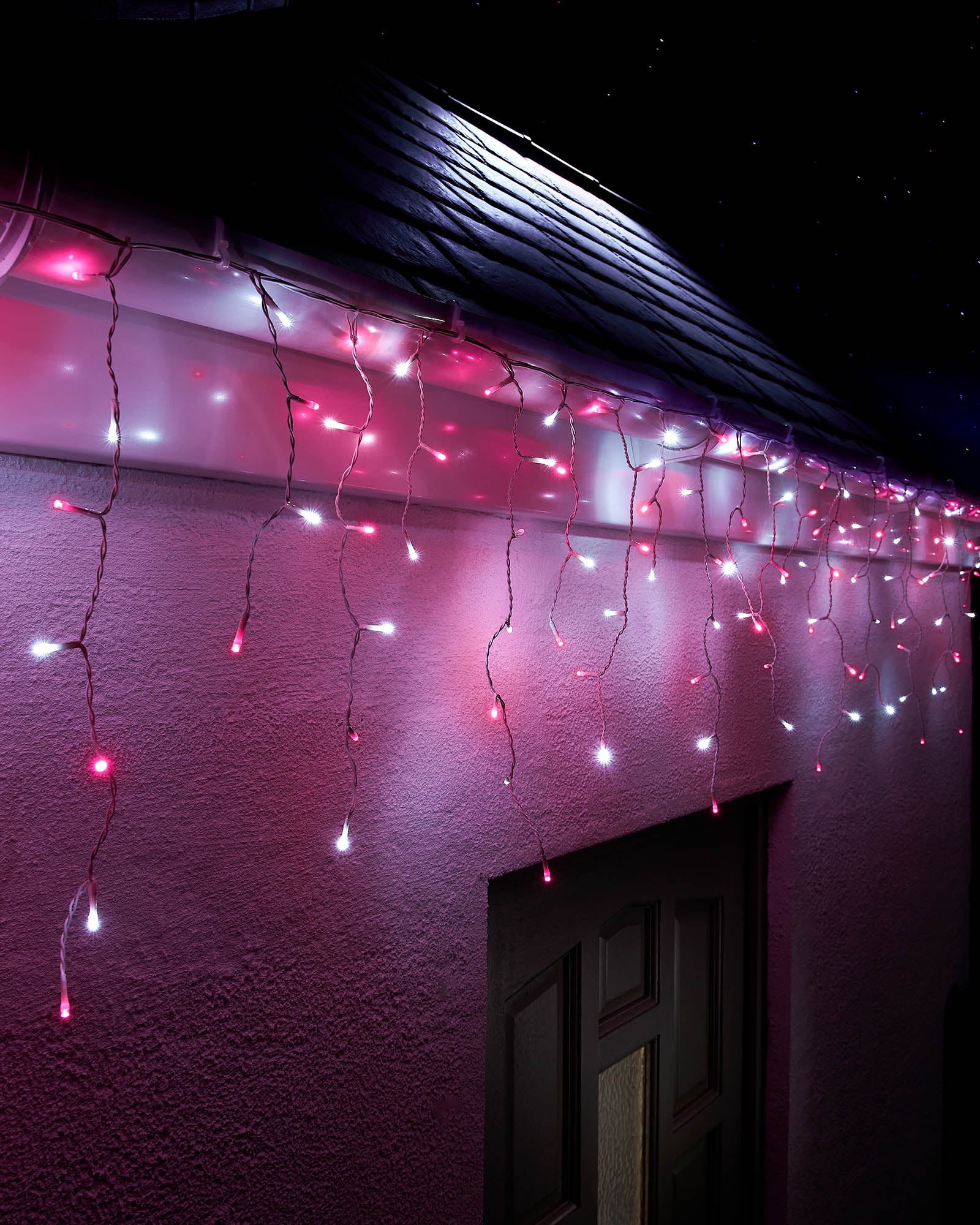 31v Home Series LED Icicle Lights, White Cable, Pink / White