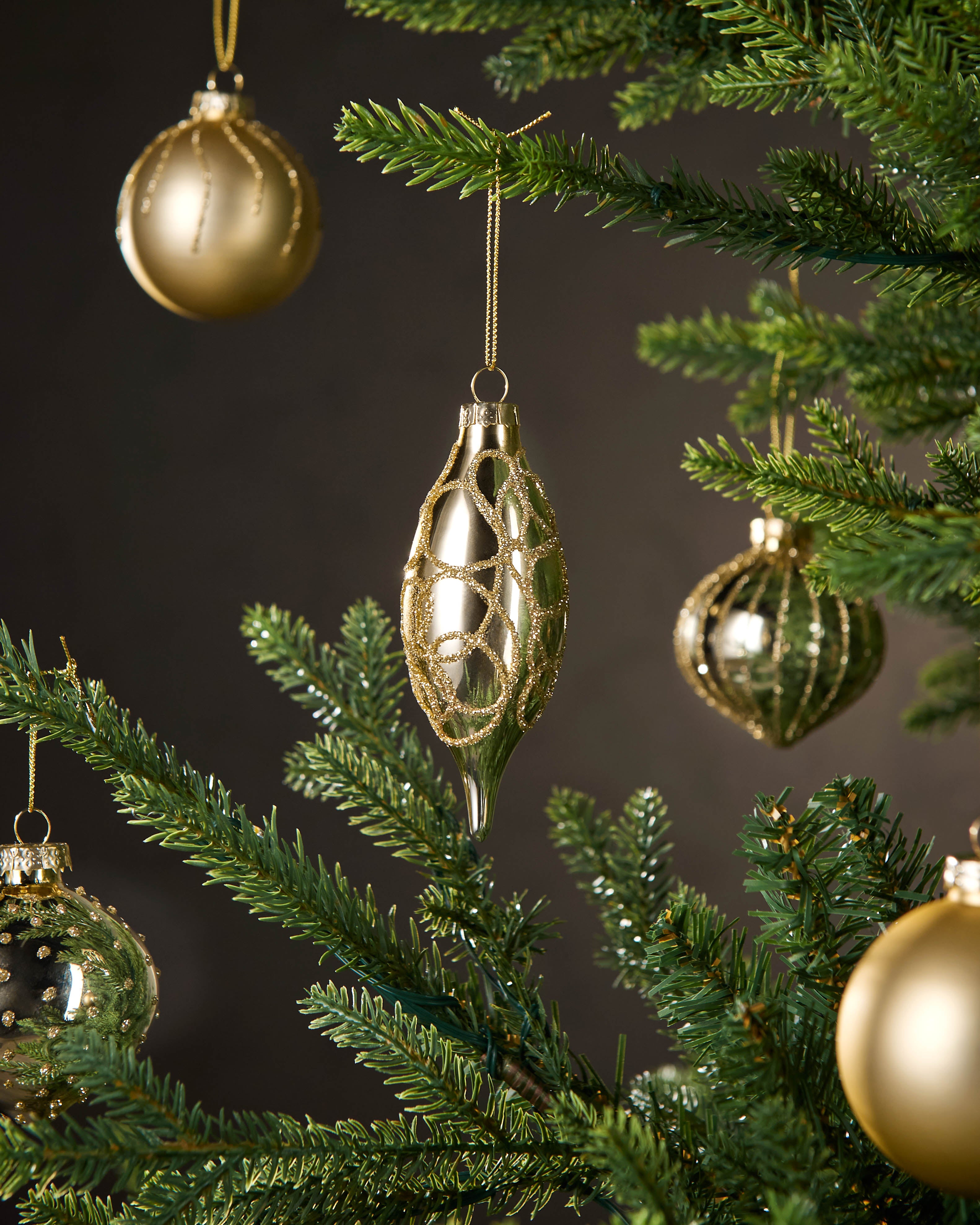 Set of 20 Glass Baubles, Gold