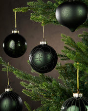 Set of 6 Glass Baubles, Sage Green, 10 cm