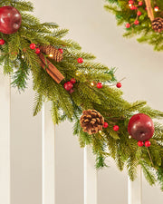 Pre-Lit Decorated Garland & Wreath, Apples & Cinnamon Sticks
