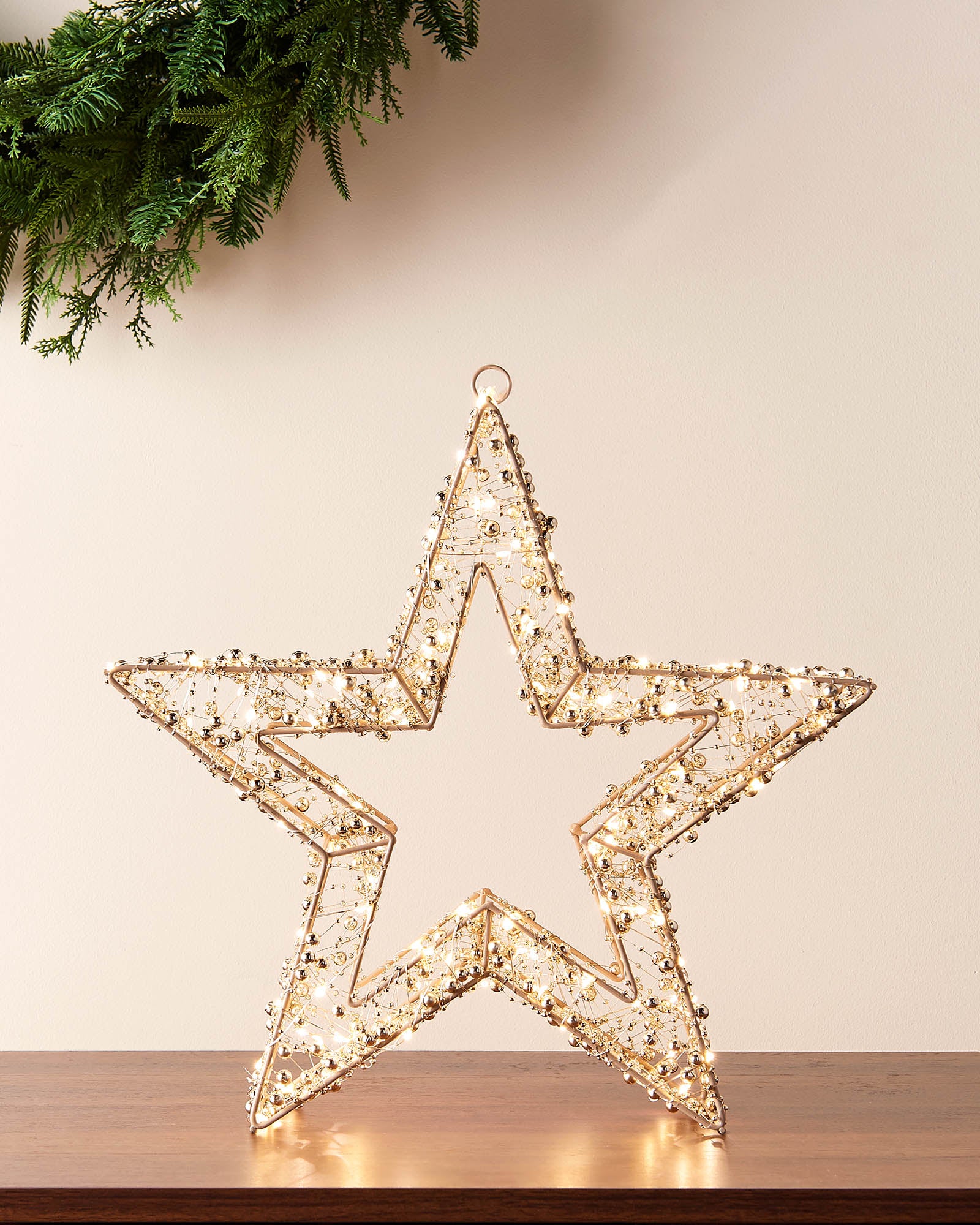 Pre-Lit Beaded Gold Star