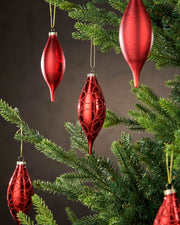 Set of 5 Large Glass Teardrop Baubles, Christmas Red, 15 cm
