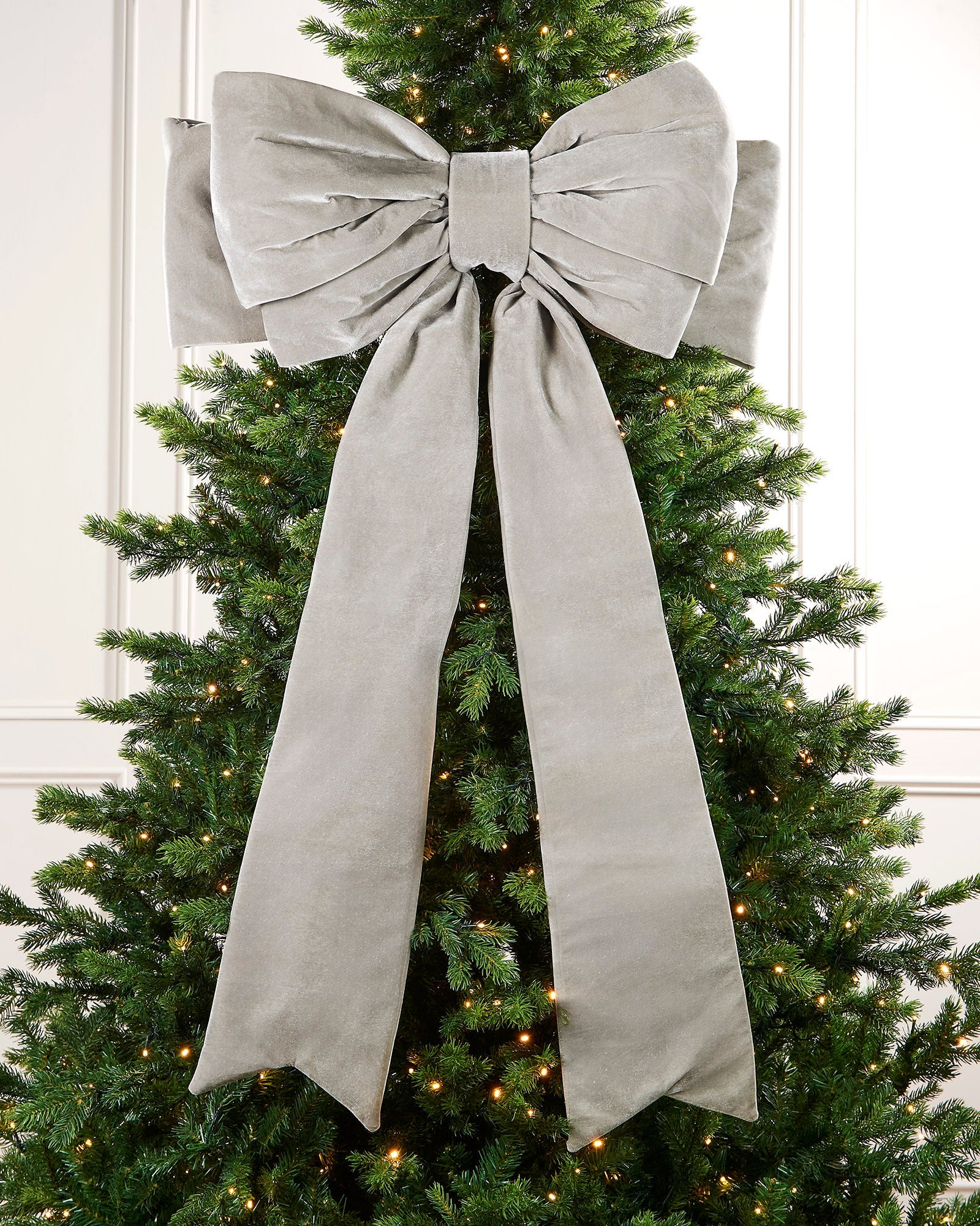 Large Velvet Christmas Bow, Silver, 140 cm