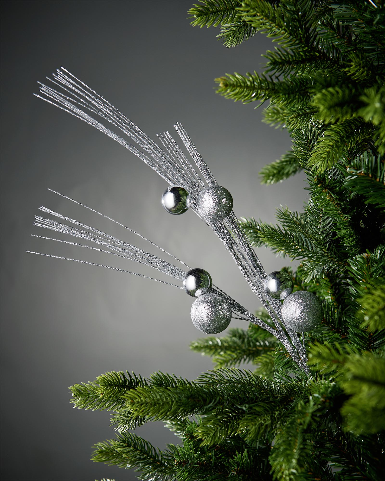 Glitter Bauble Spray, Silver, 72 cm