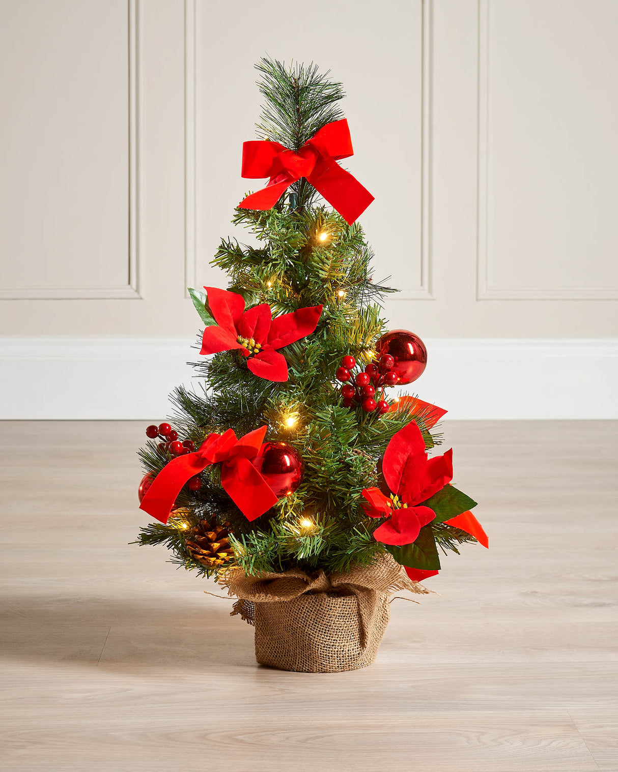 Pre-Lit Decorated Hessian Base Christmas Tree, 2 ft