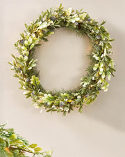 Pre-Lit Frosted Mistletoe Wreath with Pinecones & Berries, 76 cm