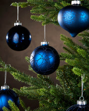 Set of 6 Glass Baubles, Navy, 10 cm