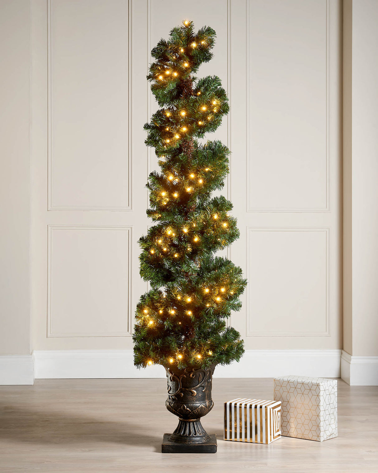 Pre-Lit Spiral Potted Christmas Tree, 6 ft