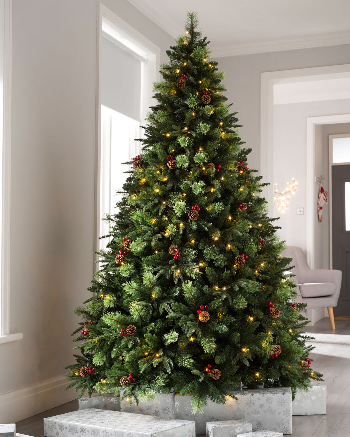 Pre-Lit Victorian Mixed Tip Berries & Pinecones Christmas Tree, 7 ft
