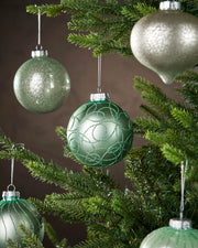 6 Mint Green Glass Baubles, 10 cm