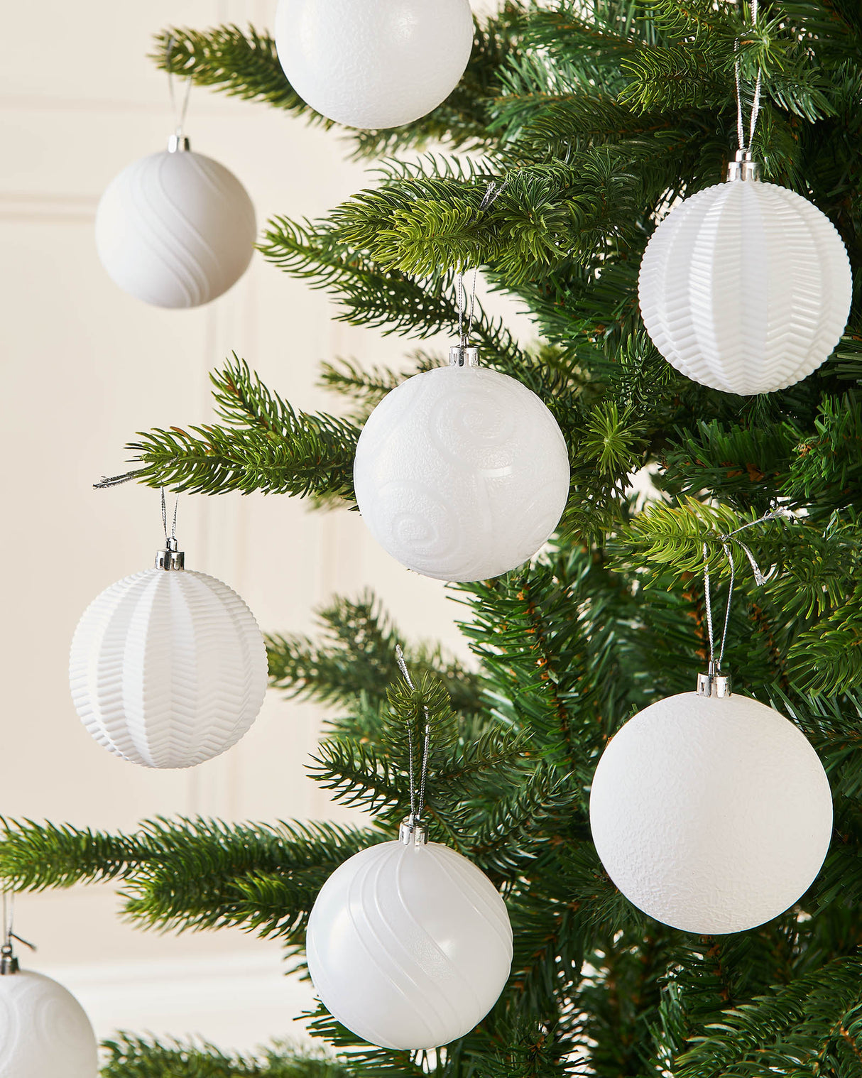 White Shatterproof Baubles, 16 Pack, 8 cm