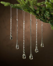 Set of 6 Glass Teardrop Icicles, 25 cm
