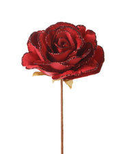 Set of 12 Red Artificial Glitter Roses, 13 cm