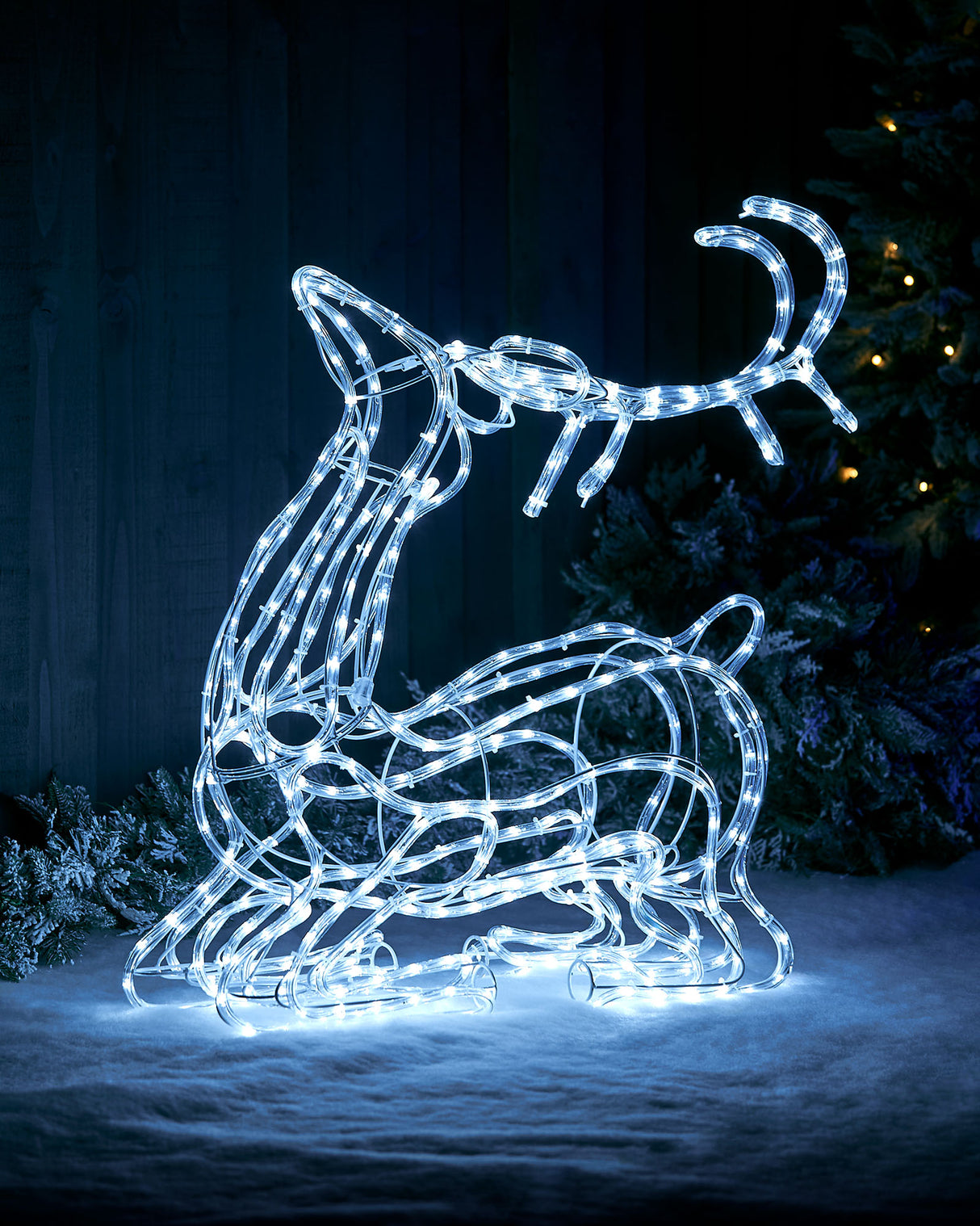 3D Sitting Reindeer Rope Light Silhouette, 93 cm