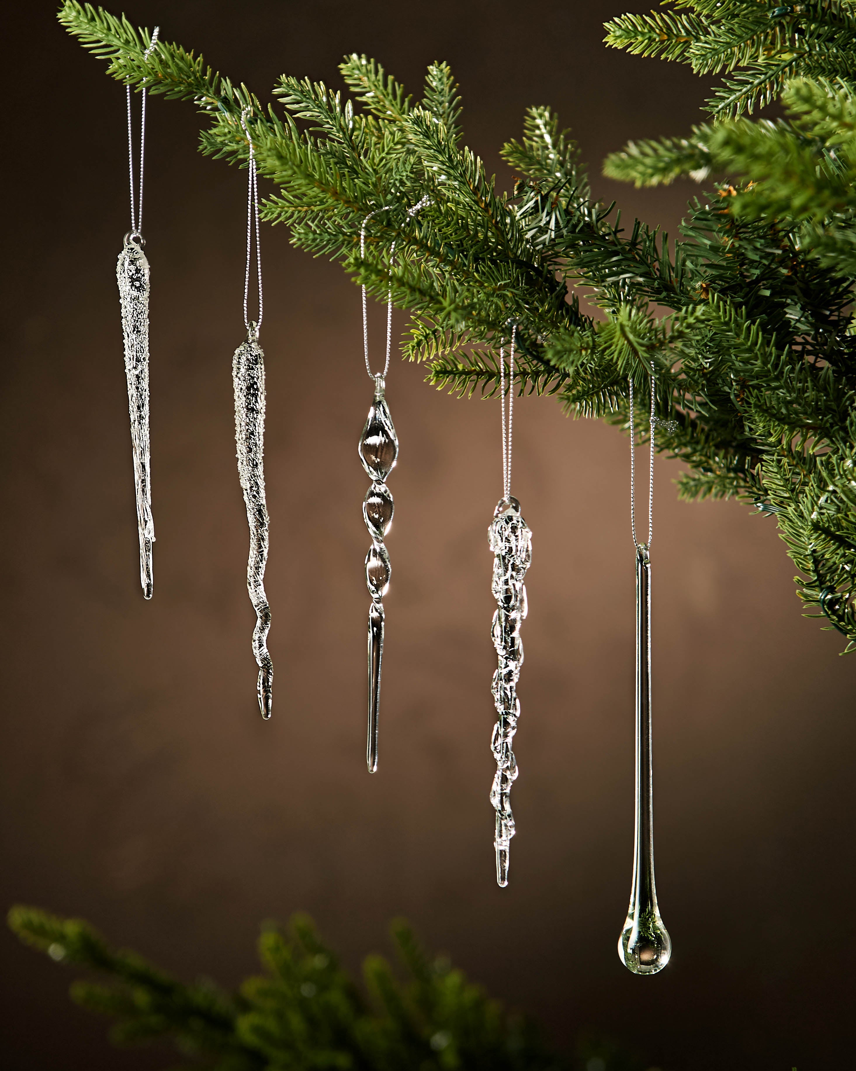 Set of 20 Frosted Glass Icicle Decorations