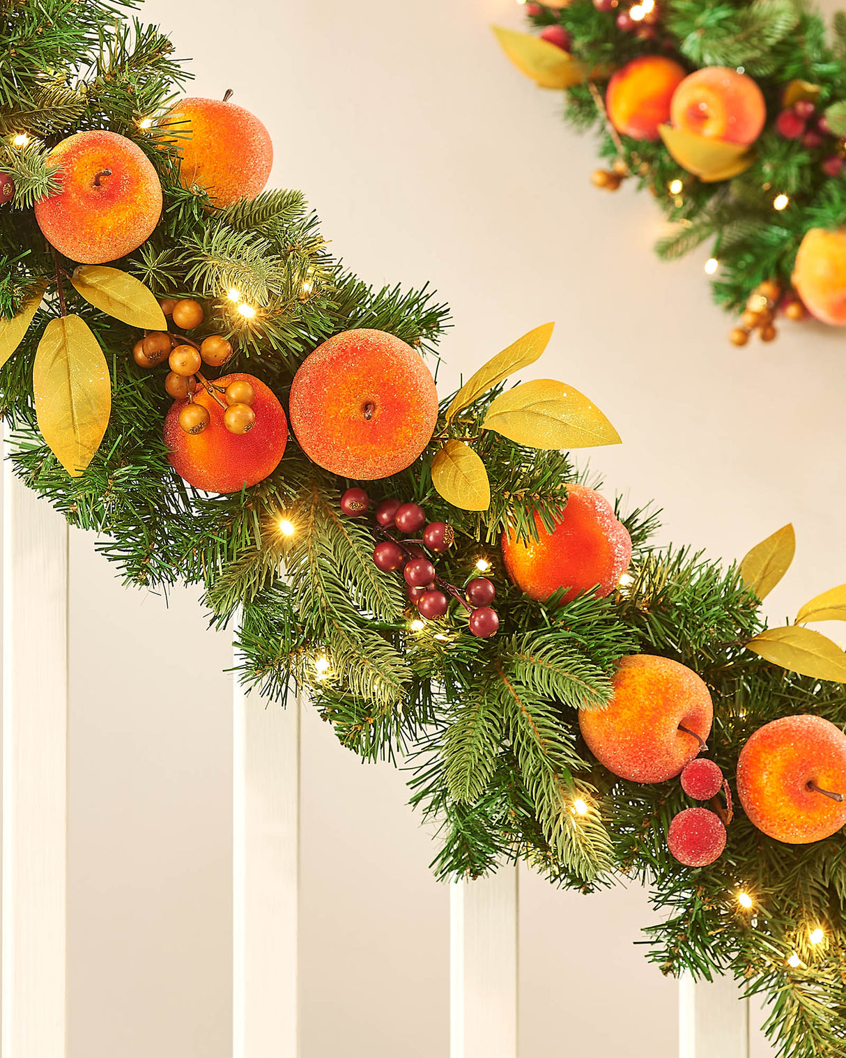 Pre-Lit Decorated Garland, Apples & Peaches, 9 ft