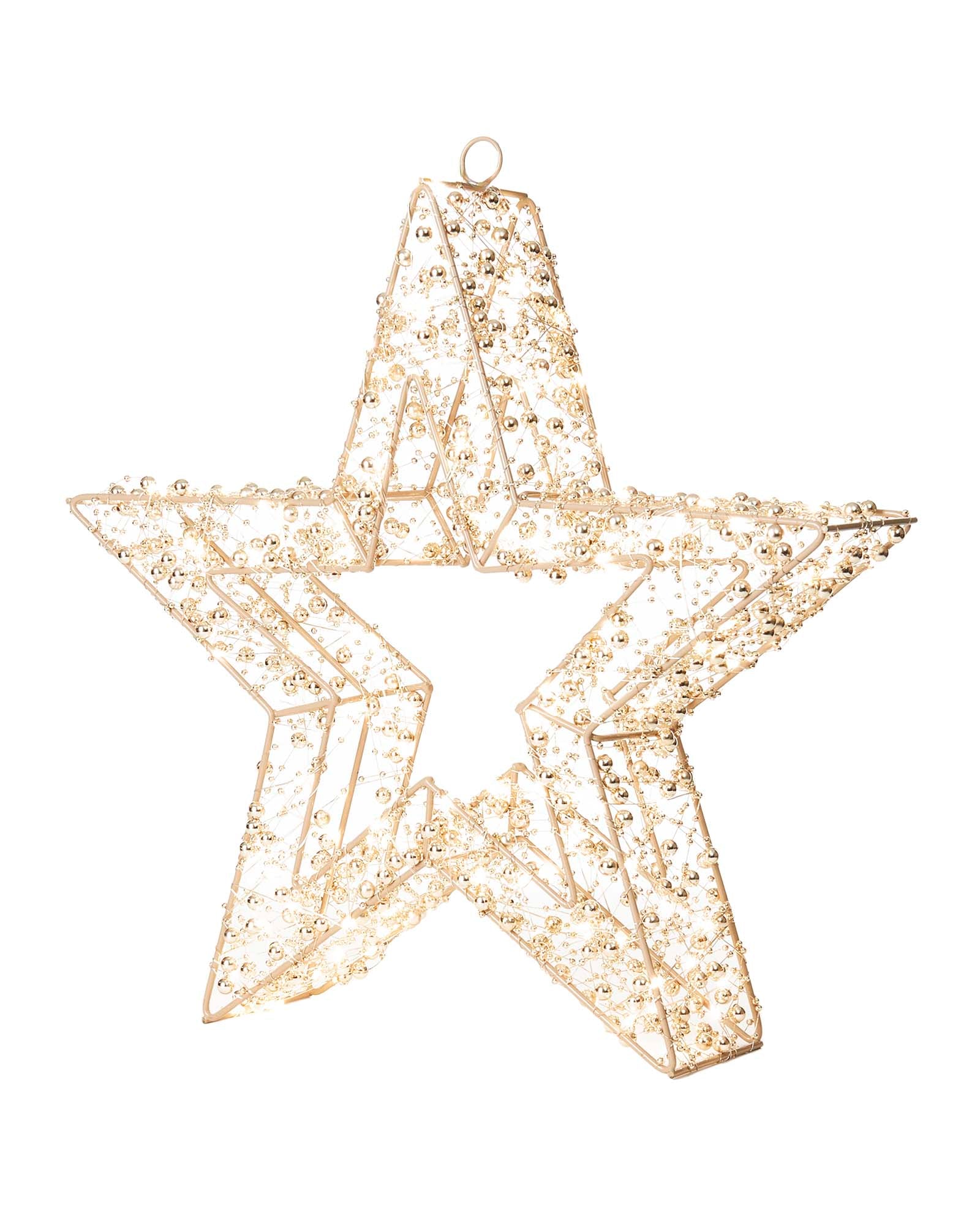 Pre-Lit Beaded Gold Star, 38 cm