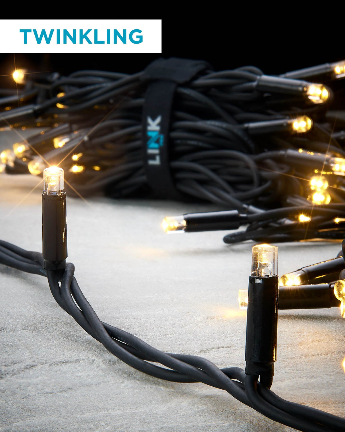 LINK PRO Twinkle LED String Lights, Black Cable, Warm White / White