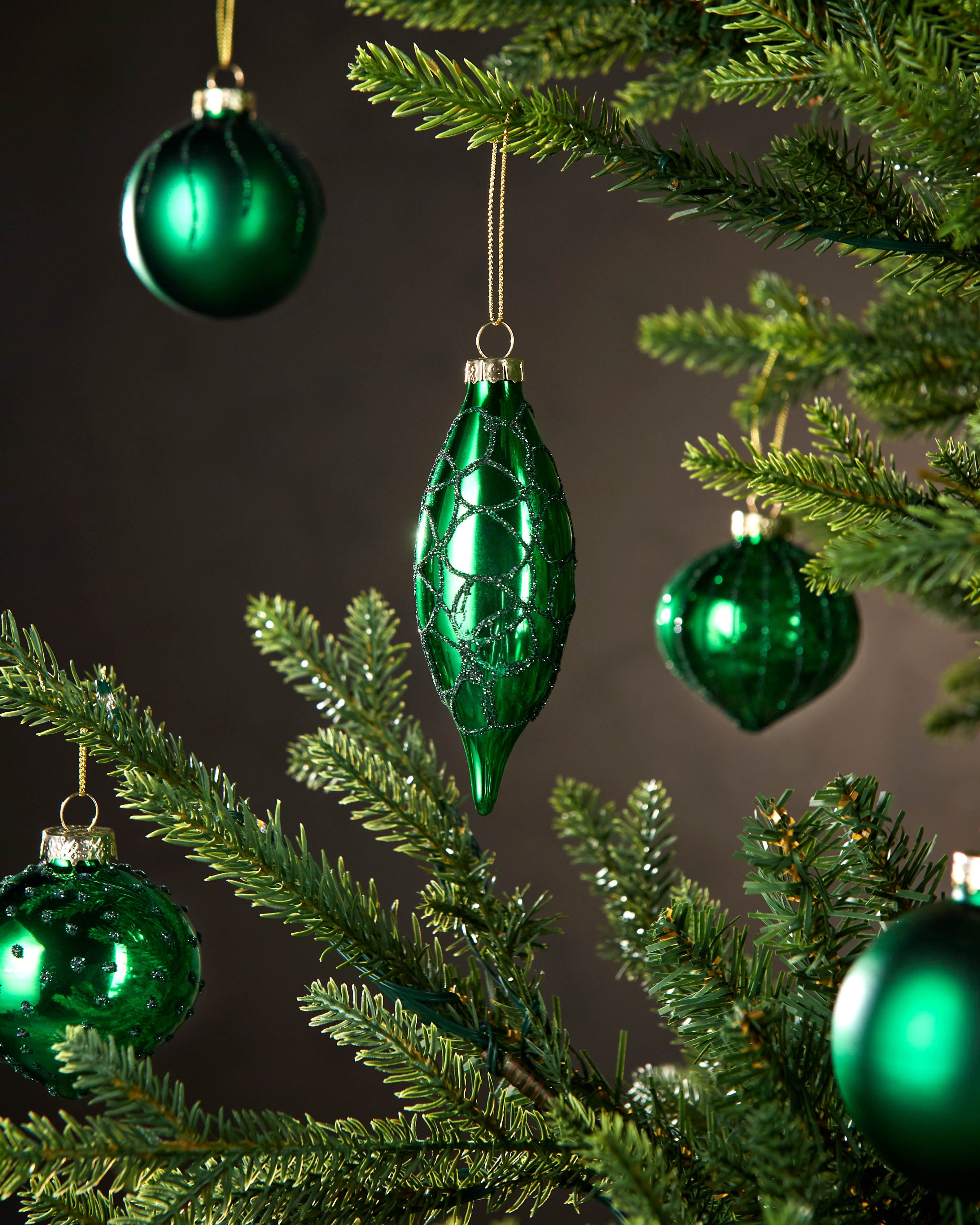 Set of 20 Glass Baubles, Christmas Green
