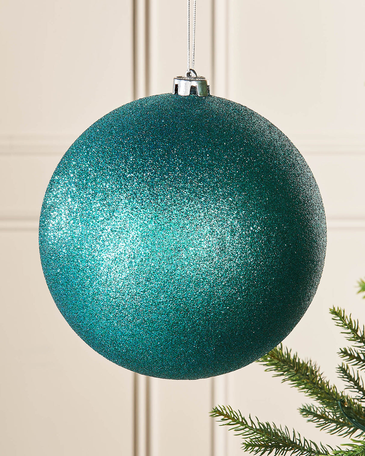 Teal Large Glitter Shatterproof Bauble, 20 cm