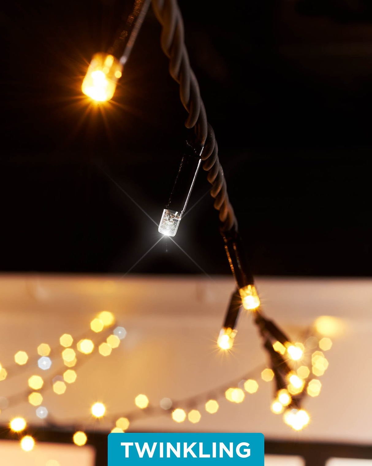 LINK PRO Twinkle LED String Lights, Black Cable, Warm White / White