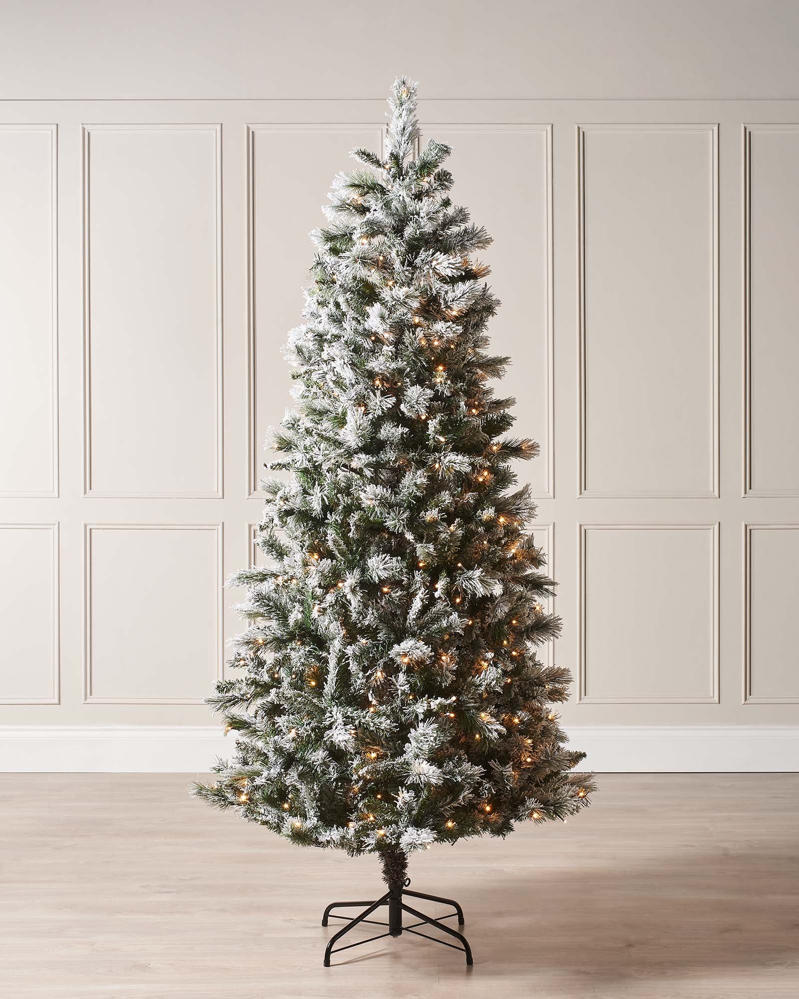 Pre-Lit Slim Snow Flocked Spruce Christmas Tree, 9 ft