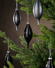 Set of 5 Large Glass Teardrop Baubles, Black, 15 cm