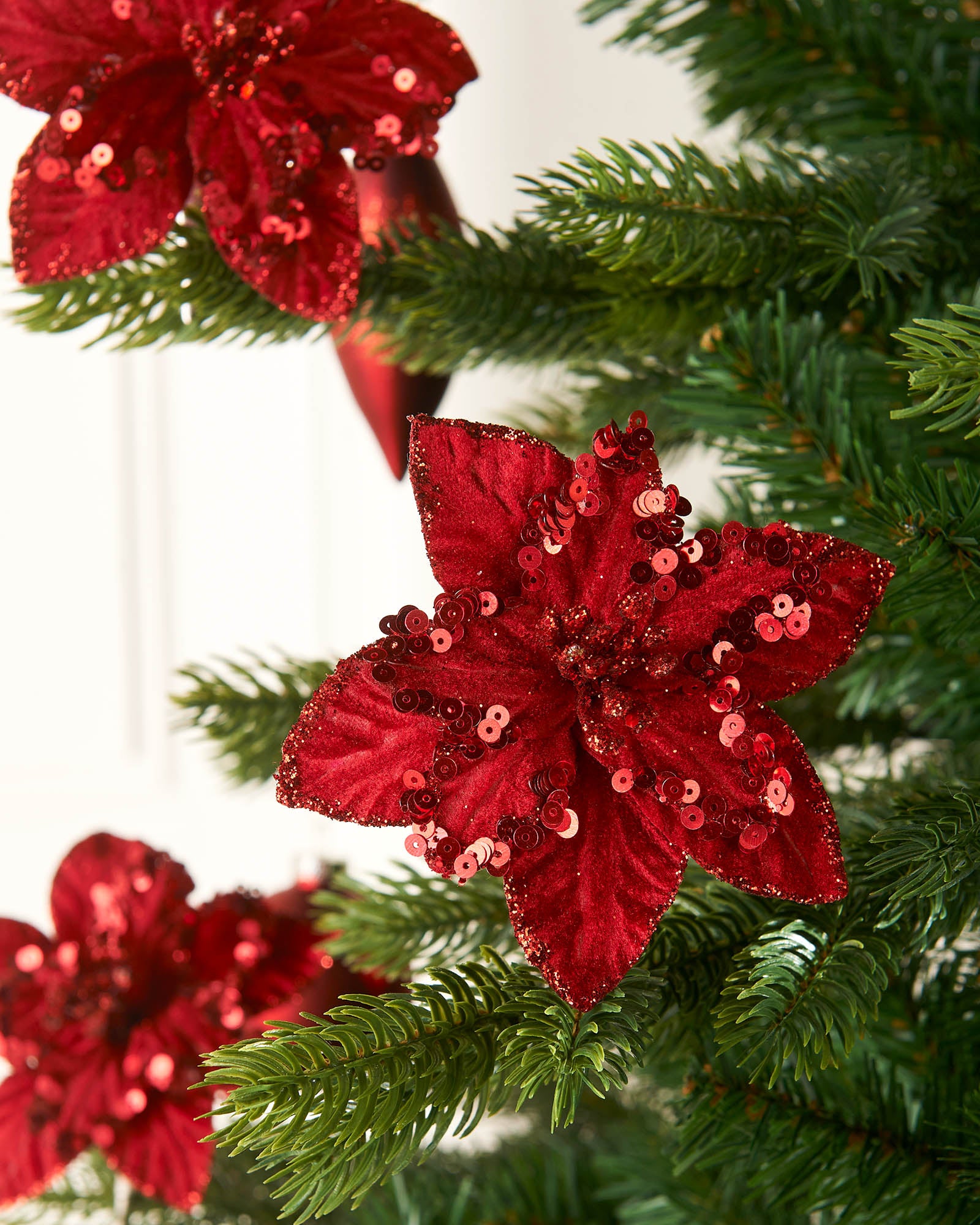 Artificial Red Poinsettia Flower with Clip, 3 Pack, 12 cm