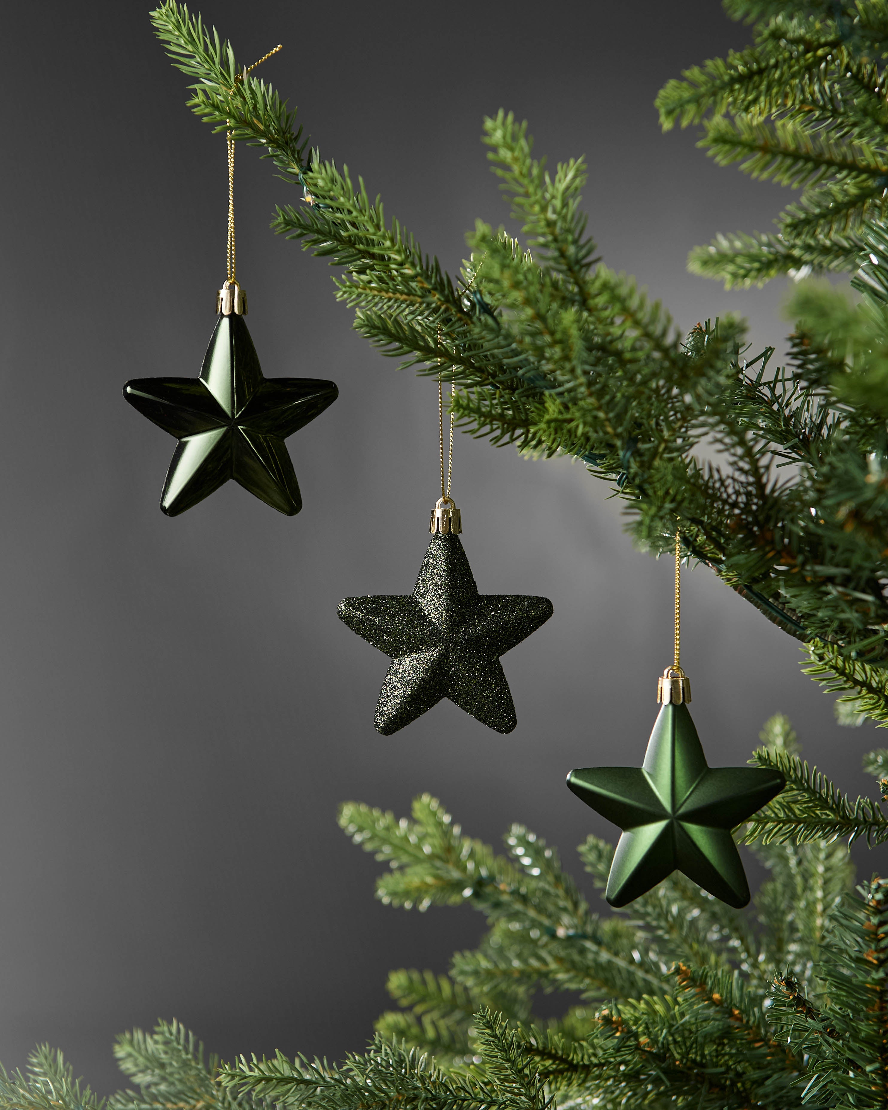 Set of 12 Hanging Stars, Sage Green, 7 cm