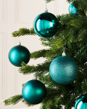 Set of 9 Shatterproof Baubles, Teal, 10 cm