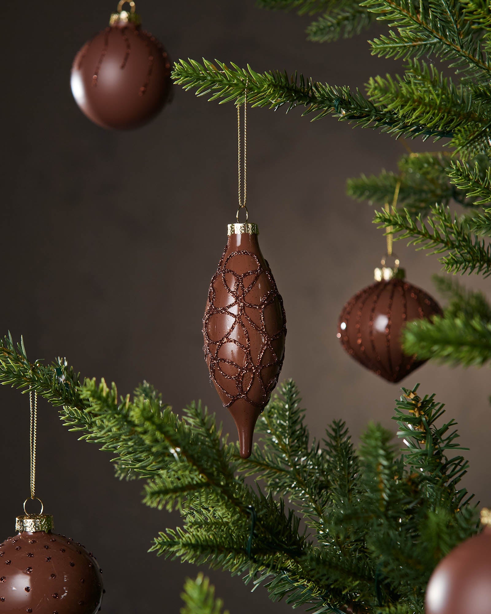 Set of 20 Glass Baubles, Espresso