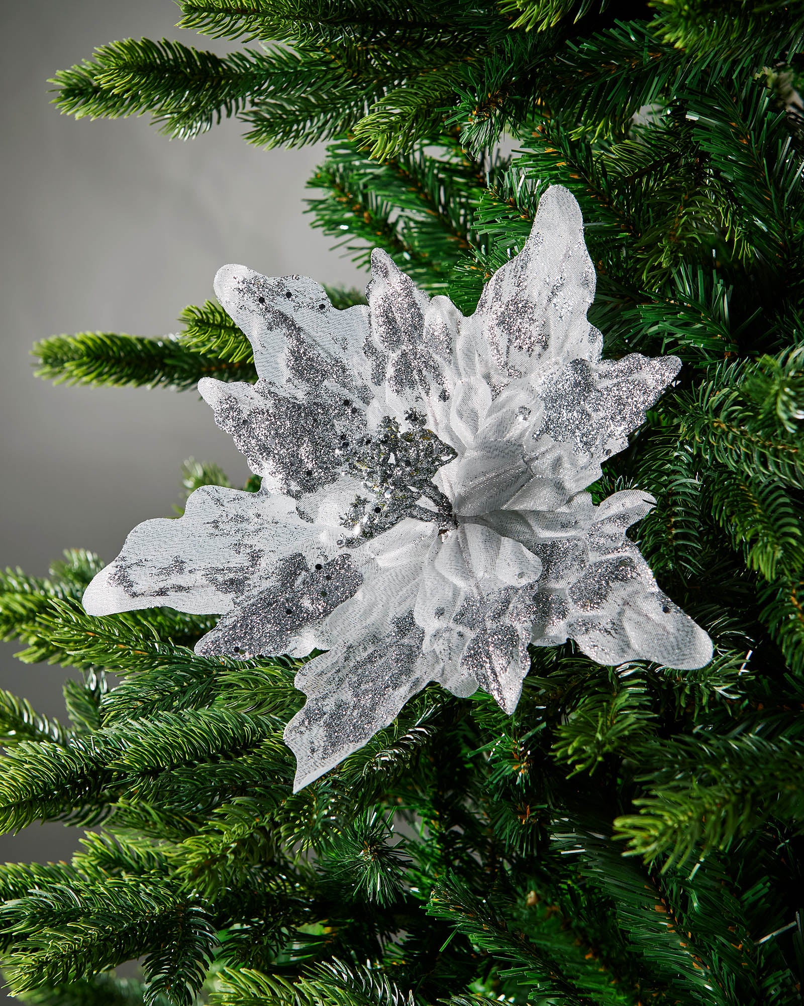Silver Artificial Poinsettia Flower, 30 cm