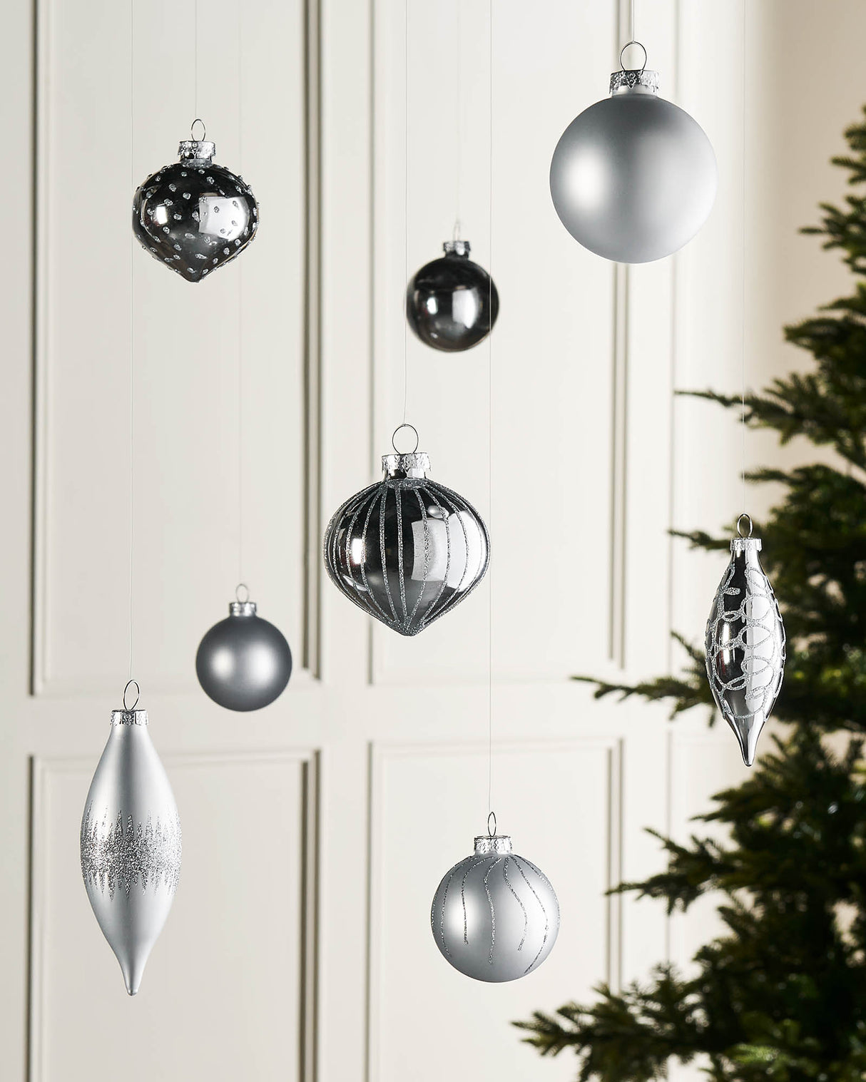 Silver Glass Baubles, 20 Pack